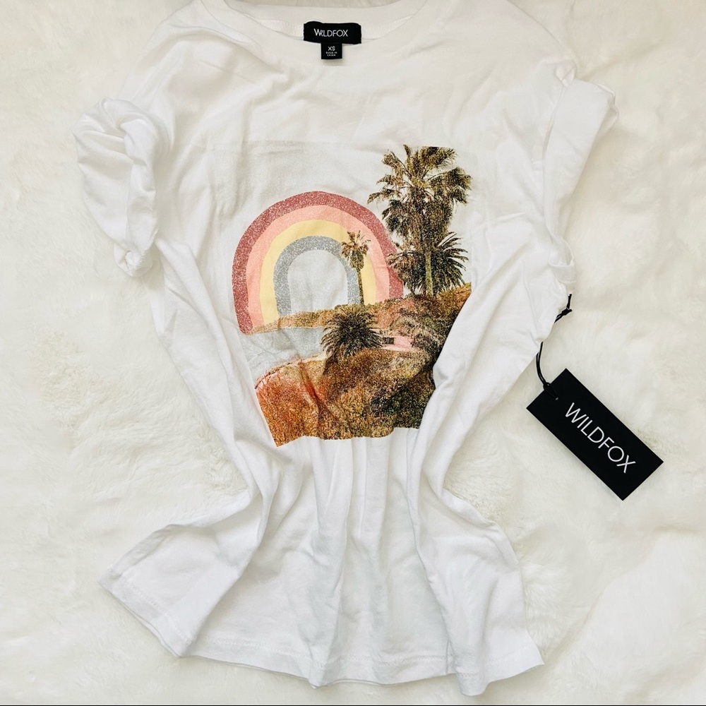 New Wildfox Keke Short Sleeve rainbow coast palm tree Tee shirt top - Picture 3 of 9